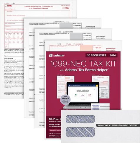 Adams 1099 NEC Forms 2025، مجموعة مكونة من 3 أجزاء لـ 30 مستلمًا، متوافقة مع طابعة نفث الحبر/الليزر، تتضمن 3 نماذج 1096، و30 مظروف أمان ذاتي الختم، والوصول إلى مساعد نماذج ضرائب Adams (1017230) in Saudi Arabia