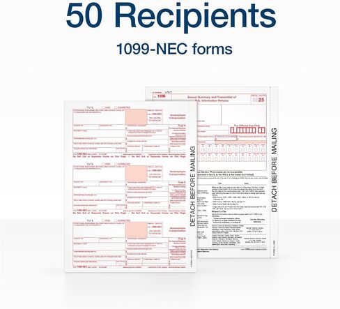 Adams 1099 NEC Forms 2025، حزمة مكونة من 3 أجزاء لـ 50 مستلمًا، متوافقة مع طابعة نفث الحبر/الليزر، تتضمن 6 نماذج 1096، و50 ظرف أمان ذاتي الغلق (1017231) in Kuwait