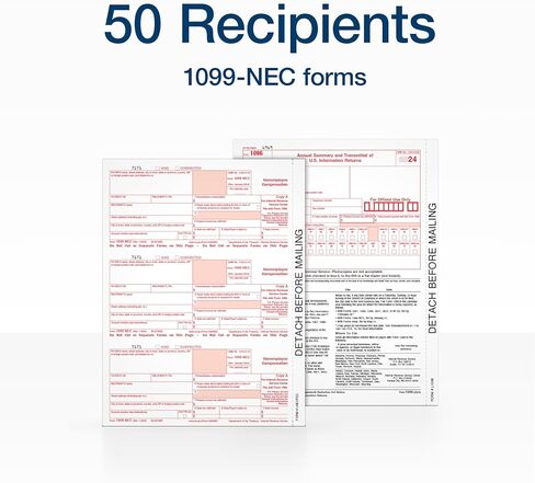 Adams 1099 NEC Forms 2025، حزمة مكونة من 3 أجزاء لـ 50 مستلمًا، متوافقة مع طابعة نفث الحبر/الليزر، تتضمن 6 نماذج 1096، و50 ظرف أمان ذاتي الغلق (1017231) in Kuwait