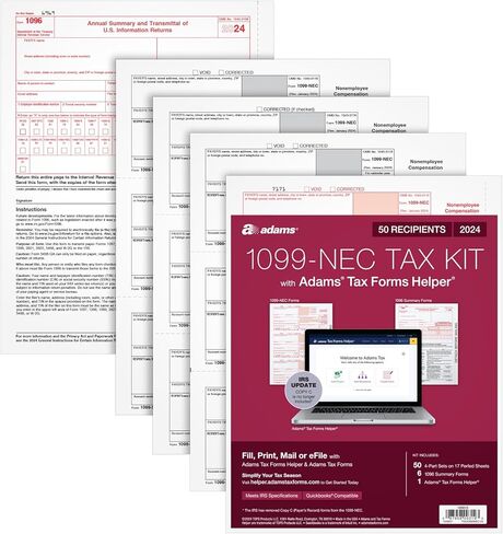 Adams 1099 NEC Forms 2025، مجموعة مكونة من 4 أجزاء لـ 50 مستلمًا، متوافقة مع طابعة نفث الحبر/الليزر، تتضمن 6 نماذج 1096، الوصول إلى مساعد نماذج ضرائب Adams (1017236) in Saudi Arabia