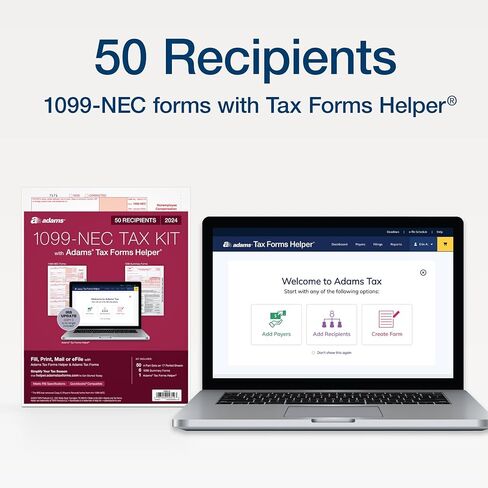 Adams 1099 NEC Forms 2025، مجموعة مكونة من 4 أجزاء لـ 50 مستلمًا، متوافقة مع طابعة نفث الحبر/الليزر، تتضمن 6 نماذج 1096، الوصول إلى مساعد نماذج ضرائب Adams (1017236) in Saudi Arabia