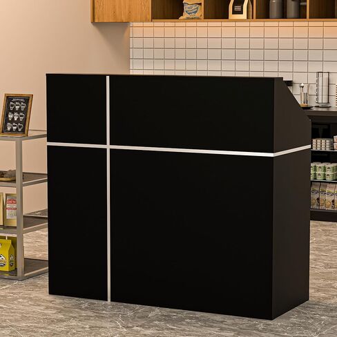 Spurgehom Reception Desk with Counter, Modern Front Table Equipped Lockers & Storage Shelves, 48-inch Checkout Counter with DIY Stripe for Lobbies, Salons, Retail, Home Offices, Reception Room in Saudi Arabia