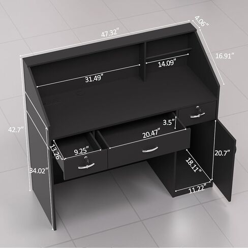 Spurgehom Reception Desk with Counter, Modern Front Table Equipped Lockers & Storage Shelves, 48-inch Checkout Counter with DIY Stripe for Lobbies, Salons, Retail, Home Offices, Reception Room in Saudi Arabia