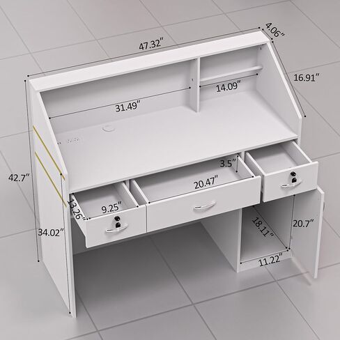 مكتب استقبال Spurgehom مع منضدة، وخزائن وأرفف تخزين مجهزة بطاولة أمامية حديثة، ومنضدة دفع مقاس 48 بوصة مع شريط DIY للردهات والصالونات والمحلات التجارية والمكاتب المنزلية وغرفة الاستقبال in Kuwait