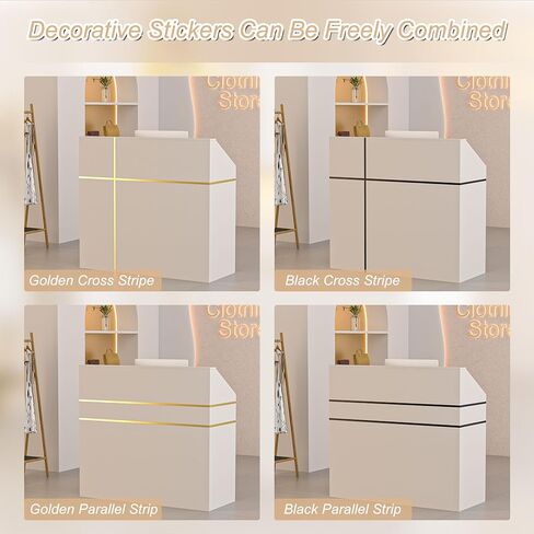 مكتب استقبال Spurgehom مع منضدة، وخزائن وأرفف تخزين مجهزة بطاولة أمامية حديثة، ومنضدة دفع مقاس 48 بوصة مع شريط DIY للردهات والصالونات والمحلات التجارية والمكاتب المنزلية وغرفة الاستقبال in Kuwait