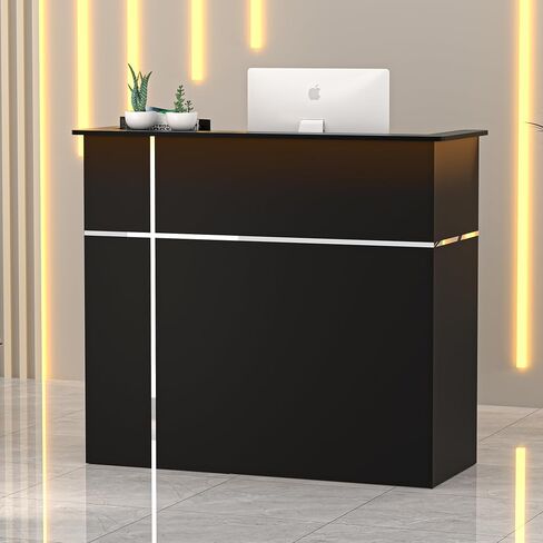 Spurgehom Reception Desk with Counter, Modern Front Table Equipped Lockers & Storage Shelves, 48-inch Checkout Counter with DIY Stripe for Lobbies, Salons, Retail, Home Offices, Reception Room in Saudi Arabia