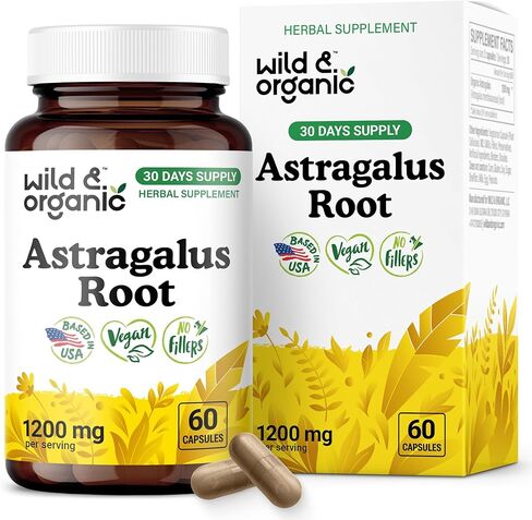 Wild & Organic Astragalus Capsules 1200 mg - Immune Support - Astragalus Root Powder Supplement - 90 Days of Supply - Vegan, No Fillers, Non-GMO - 180 Count in Kuwait