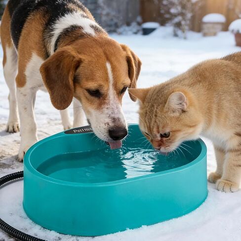 3.2L Large Heated Water Bowl for Outdoor, 30W Thermostatic Control Heating Pet Bowl with 6.6Ft Bite-Proof Cord for Winter Dogs Cats Chickens Duck Squirrels in Kuwait