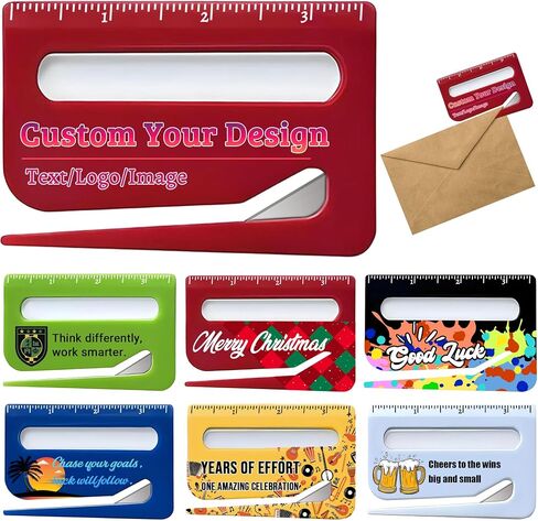 3–100pcs Custom Letter Opener Envelope Slitter, Personalized Envelope Opener with Logo/Text, Mail Opener Tool with Scale and Magnifying Glass, Paper Cutter for Envelopes, Mails, and Packages (Red) in Saudi Arabia