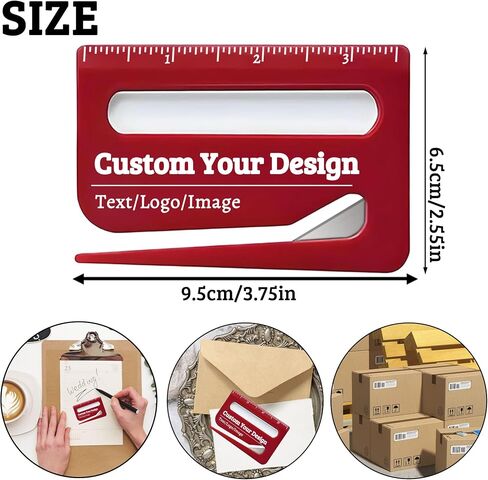 3–100pcs Custom Letter Opener Envelope Slitter, Personalized Envelope Opener with Logo/Text, Mail Opener Tool with Scale and Magnifying Glass, Paper Cutter for Envelopes, Mails, and Packages (Red) in Saudi Arabia