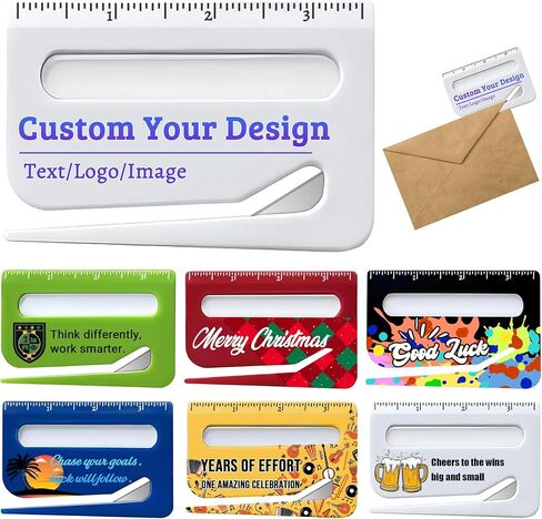 3–100pcs Custom Letter Opener Envelope Slitter, Personalized Envelope Opener with Logo/Text, Mail Opener Tool with Scale and Magnifying Glass, Paper Cutter for Envelopes, Mails, and Packages (Red) in Saudi Arabia