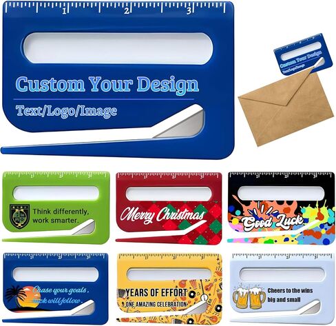3–100pcs Custom Letter Opener Envelope Slitter, Personalized Envelope Opener with Logo/Text, Mail Opener Tool with Scale and Magnifying Glass, Paper Cutter for Envelopes, Mails, and Packages (Red) in Saudi Arabia
