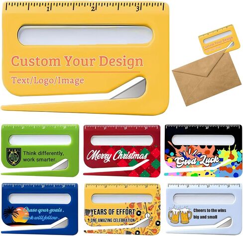 3–100pcs Custom Letter Opener Envelope Slitter, Personalized Envelope Opener with Logo/Text, Mail Opener Tool with Scale and Magnifying Glass, Paper Cutter for Envelopes, Mails, and Packages (Red) in Saudi Arabia