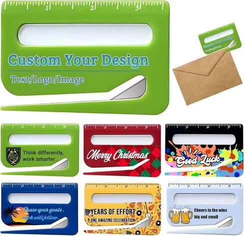 3–100pcs Custom Letter Opener Envelope Slitter, Personalized Envelope Opener with Logo/Text, Mail Opener Tool with Scale and Magnifying Glass, Paper Cutter for Envelopes, Mails, and Packages (Red) in Saudi Arabia