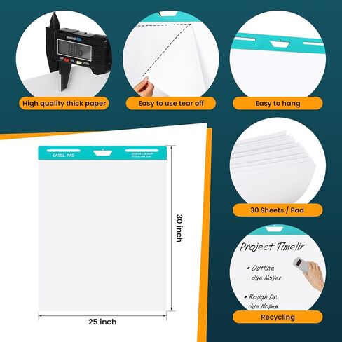 OLenyer Sticky Easel Pad, 25 x 30 Inch, White, 30 Sheets/Pad, 6 Pads/Pack, Flip Chart Paper for Teachers,Large Self-Stick Easel Paper, Super Sticking Power & Bleed-Resistant in Saudi Arabia