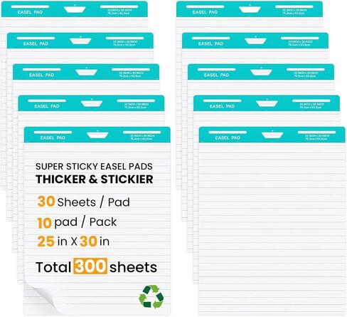 OLenyer Sticky Easel Pad, 25 x 30 Inch, White, 30 Sheets/Pad, 6 Pads/Pack, Flip Chart Paper for Teachers,Large Self-Stick Easel Paper, Super Sticking Power & Bleed-Resistant in Saudi Arabia