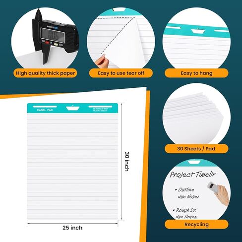 OLenyer Sticky Easel Pad, 25 x 30 Inch, White, 30 Sheets/Pad, 6 Pads/Pack, Flip Chart Paper for Teachers,Large Self-Stick Easel Paper, Super Sticking Power & Bleed-Resistant in Saudi Arabia