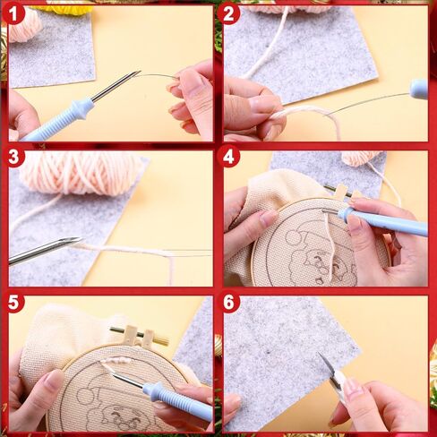 Vellibring 8 Pcs Christmas Punch Needle Coasters Kit, DIY Punch Needle Embroidery Kit for Beginners Including Classic Patterns, Tools, Yarns, Hoop, Instruction, Coaster Holder Art Craft Supplies in Saudi Arabia
