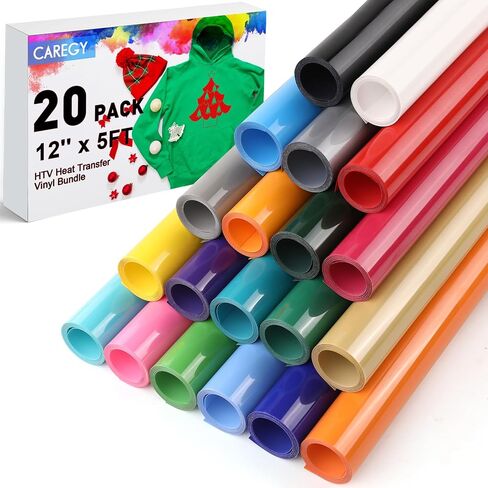 CAREGY HTV Heat Transfer Vinyl Bundle: 42 Pack 12" x 10" Sheets Iron on Vinyl, 30 Assorted Colors, Heat Transfer Vinyl for DIY T-Shirt in Saudi Arabia