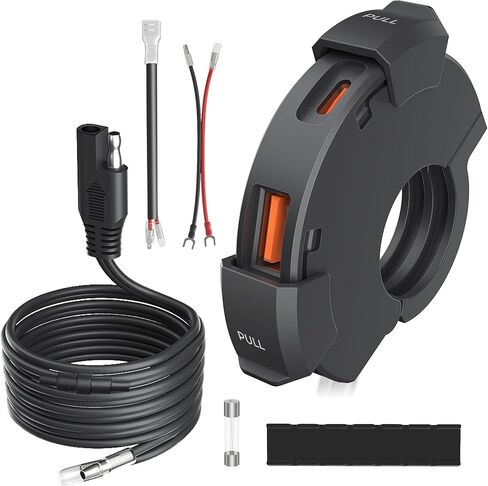 KAEDEAR Motorcycle USB Clamp, Water Resistant, Fast-Charging, Type A, Type C, PD(30W)+QC3.0(18W), SAE DC 12V, KDR-M3D in Saudi Arabia