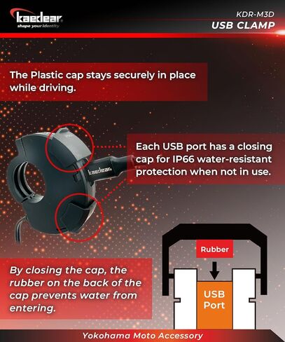 KAEDEAR Motorcycle USB Clamp, Water Resistant, Fast-Charging, Type A, Type C, PD(30W)+QC3.0(18W), SAE DC 12V, KDR-M3D in Saudi Arabia