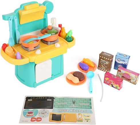 Kids Kitchen Toy Set Simulation Cookware House Cooking Scenes with Realistic Light Sound Effects for Children Ages 3+ Pink Green ABS Material 30cm 39cm 23Pcs 26Pcs ([Small Size/Height 30CM] in Saudi Arabia