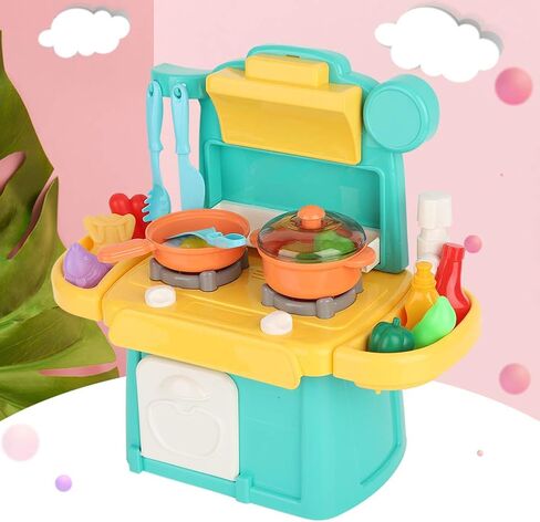 Kids Kitchen Toy Set Simulation Cookware House Cooking Scenes with Realistic Light Sound Effects for Children Ages 3+ Pink Green ABS Material 30cm 39cm 23Pcs 26Pcs ([Small Size/Height 30CM] in Saudi Arabia