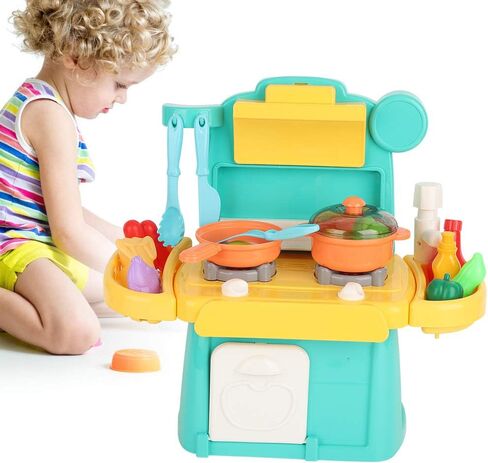 Kids Kitchen Toy Set Simulation Cookware House Cooking Scenes with Realistic Light Sound Effects for Children Ages 3+ Pink Green ABS Material 30cm 39cm 23Pcs 26Pcs ([Small Size/Height 30CM] in Saudi Arabia
