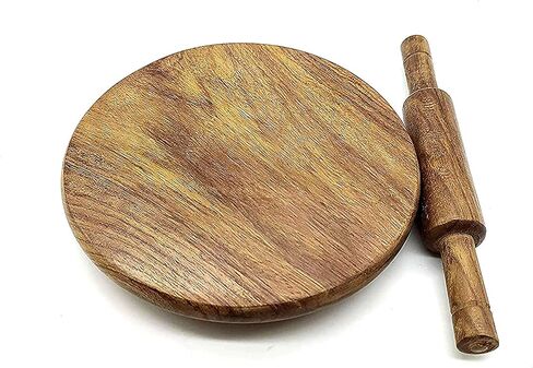 Crafts CollecTion Store Kids Baby Miniature Handmade Wooden Chakla Belan Set with Rolling Pin and Board Only for Kids Use (Brown) in Saudi Arabia