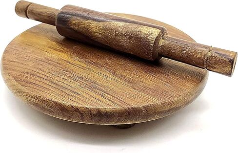 Crafts CollecTion Store Kids Baby Miniature Handmade Wooden Chakla Belan Set with Rolling Pin and Board Only for Kids Use (Brown) in Saudi Arabia