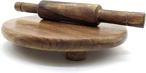 Crafts CollecTion Store Kids Baby Miniature Handmade Wooden Chakla Belan Set with Rolling Pin and Board Only for Kids Use (Brown) in Saudi Arabia
