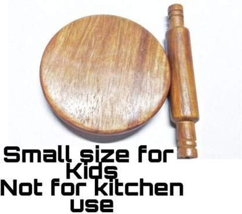 Crafts CollecTion Store Kids Baby Miniature Handmade Wooden Chakla Belan Set with Rolling Pin and Board Only for Kids Use (Brown) in Saudi Arabia