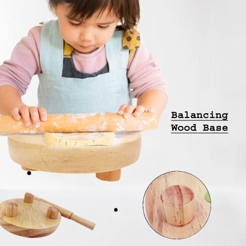 Crafts CollecTion Store Kids Baby Miniature Handmade Wooden Chakla Belan Set with Rolling Pin and Board Only for Kids Use (Brown) in Saudi Arabia