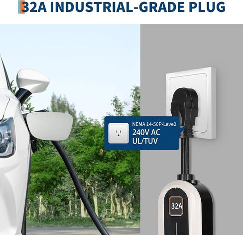 شاحن EV من المستوى 1، جهد 15 أمبير 110 فولت، قابس NEMA 5-15، كابل 25 قدمًا، مؤقت تيار/تأخير قابل للتعديل، شاحن سيارة كهربائي محمول مُدرج في قائمة SAE J1772 للاستخدام الداخلي/الخارجي in Kuwait