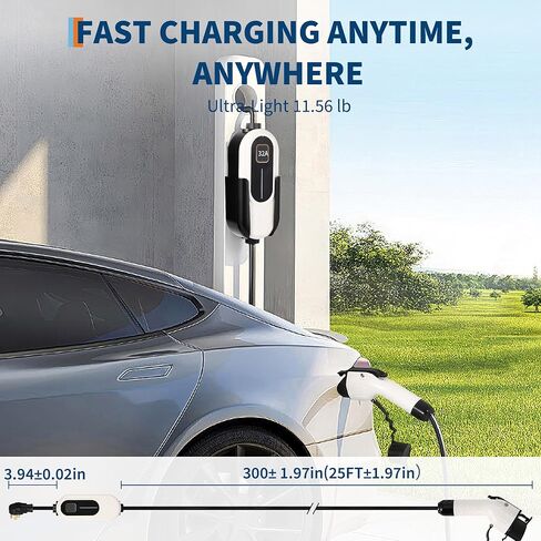 شاحن EV من المستوى 1، جهد 15 أمبير 110 فولت، قابس NEMA 5-15، كابل 25 قدمًا، مؤقت تيار/تأخير قابل للتعديل، شاحن سيارة كهربائي محمول مُدرج في قائمة SAE J1772 للاستخدام الداخلي/الخارجي in Kuwait