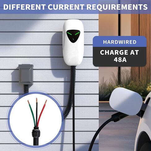 شاحن EV من المستوى 2 بقدرة 48 أمبير، شاحن EV سلكي مع كابل 25 قدمًا، بطاقة RFID لتطبيق WiFi، محطات شحن للسيارات الكهربائية J1772 بقوة 240 فولت، شواحن سيارات كهربائية للحائط بقدرة 11.5 كيلو وات للمنزل والخارج والداخل (رمادي) in Saudi Arabia