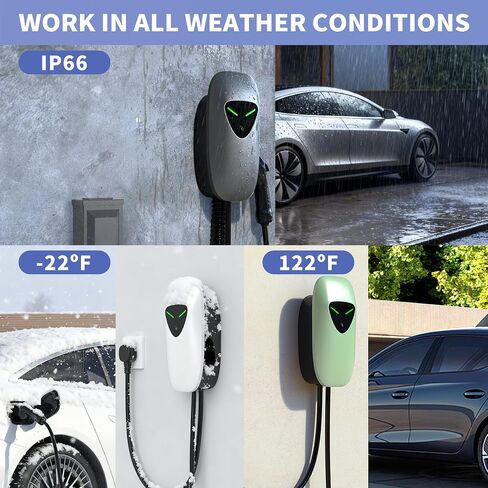 شاحن EV من المستوى 2 بقدرة 48 أمبير، شاحن EV سلكي مع كابل 25 قدمًا، بطاقة RFID لتطبيق WiFi، محطات شحن للسيارات الكهربائية J1772 بقوة 240 فولت، شواحن سيارات كهربائية للحائط بقدرة 11.5 كيلو وات للمنزل والخارج والداخل (رمادي) in Saudi Arabia