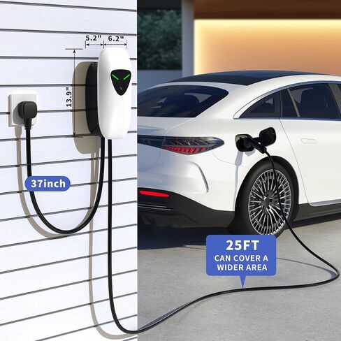 شاحن EV من المستوى 2 بقدرة 48 أمبير، شاحن EV سلكي مع كابل 25 قدمًا، بطاقة RFID لتطبيق WiFi، محطات شحن للسيارات الكهربائية J1772 بقوة 240 فولت، شواحن سيارات كهربائية للحائط بقدرة 11.5 كيلو وات للمنزل والخارج والداخل (رمادي) in Saudi Arabia