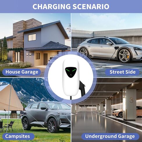 شاحن EV من المستوى 2 بقدرة 48 أمبير، شاحن EV سلكي مع كابل 25 قدمًا، بطاقة RFID لتطبيق WiFi، محطات شحن للسيارات الكهربائية J1772 بقوة 240 فولت، شواحن سيارات كهربائية للحائط بقدرة 11.5 كيلو وات للمنزل والخارج والداخل (رمادي) in Saudi Arabia