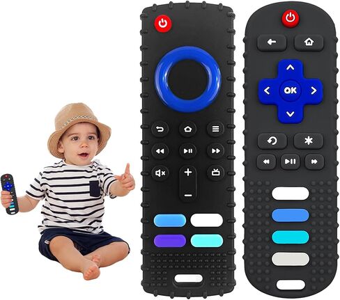 YAPROMO Babay Teething Toys,Reomte Teether Toys, Silicone Chew Toy for Babies 18+ Months, Remote Control Shape Teething Toys, Early Educational Toy BPA Free & Refrigerator Safe (Black-01) in Saudi Arabia