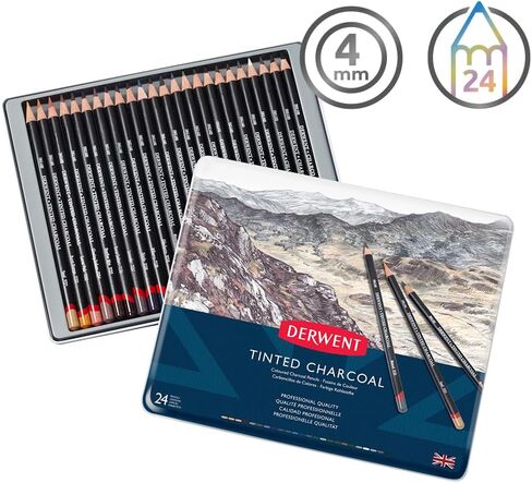 Derwent Tinted Charcoal Pencils, 4mm Core, Metal Tin, 24 Count (2301691) in Saudi Arabia