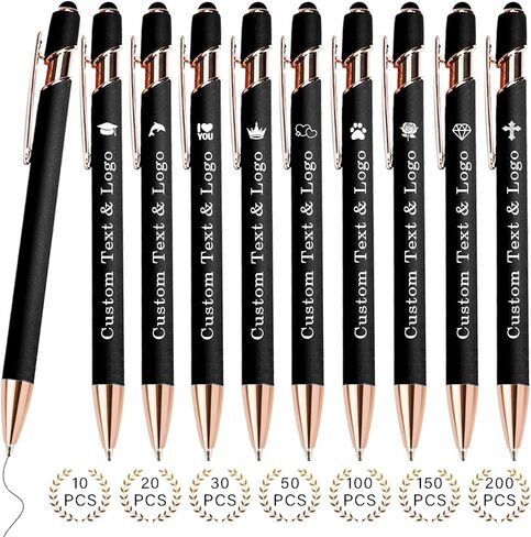 Bulk Custom Pens Personalized, Customized Pens with Name/Logo on Both Sides Gifts, Black Ink Engraved Ballpoint with Stylus, Ideal for Business, Birthday, Party, Wedding, School, Metal Material in Kuwait