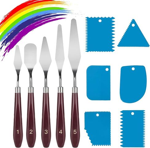 11 Pcs Palette Knife Set, 5 Pcs Stainless Steel Palette Knives and 6 Pcs Plastic Scrapers, Painting Accessories for Oil Acrylic Canvas Painting Color Mixing Thick Paint Applications (Pink) in Kuwait