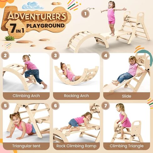 مجموعة مثلثات بيكلر ألعاب تسلق خشبية قابلة للطي للأطفال الصغار في الأماكن المغلقة، صالة الألعاب الرياضية في الغابة للأطفال، مجموعة تسلق مونتيسوري للأطفال الصغار in Kuwait