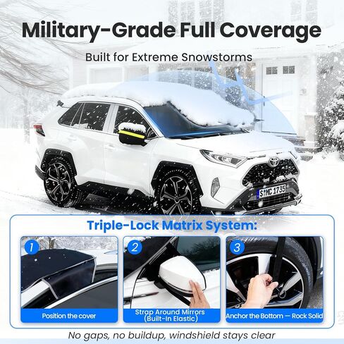 Purehorizon Snow Cover for car Windshield,[Heavy Winter Protection] Anti Snow, Ice, Frost and Water, [Military-Grade Protection] Universal Fit for All Cars, SUVs,-M in Saudi Arabia