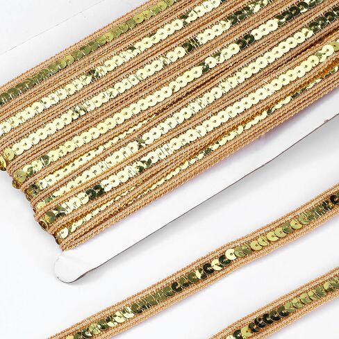 شريط من الترتر بطول 10 ياردات ذهبي، شريط من القماش اللامع من الترتر اللامع، أشرطة لامعة مسطحة، زخرفة معدنية، دانتيل لفستان مزين، عصابة رأس، حقيبة خياطة، 1/2 عرض in Kuwait