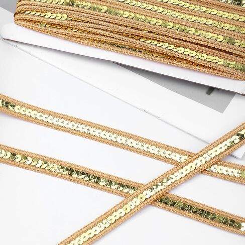 شريط من الترتر بطول 10 ياردات ذهبي، شريط من القماش اللامع من الترتر اللامع، أشرطة لامعة مسطحة، زخرفة معدنية، دانتيل لفستان مزين، عصابة رأس، حقيبة خياطة، 1/2 عرض in Kuwait