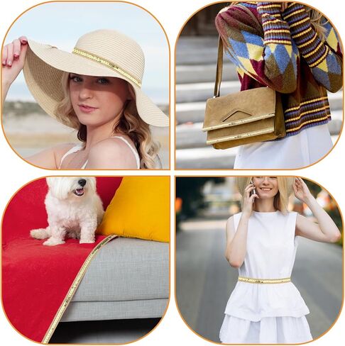 شريط من الترتر بطول 10 ياردات ذهبي، شريط من القماش اللامع من الترتر اللامع، أشرطة لامعة مسطحة، زخرفة معدنية، دانتيل لفستان مزين، عصابة رأس، حقيبة خياطة، 1/2 عرض in Kuwait