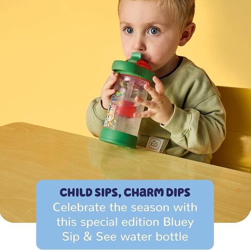 The First Years Bluey Sip & See Valentines Day Cup - Spill Proof Toddler Water Bottle with Floating Charm - Bluey Kids Cups with DropGuard - Toddler and Kids Valentines Day Gifts - 12 Ounces in Saudi Arabia