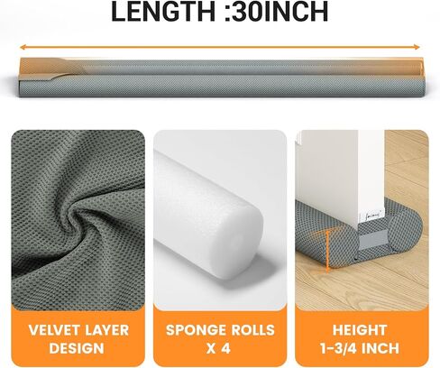 fowong Door Draft Stopper 30" to 36" Adjustable Under Door Noise Stopper for Bottom of Doors, Soundproofing Door Guard Windproof Door Sweep Seal Large Gap for Interior Exterior Doors, Grey in Saudi Arabia
